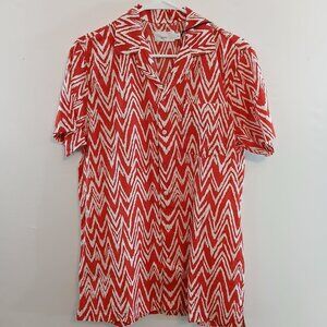 Onia Red & White Ikat Zig Zag Vacation Shirt S